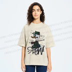 Unisex Vintage Funny Slow Duck Printed Washed Tee