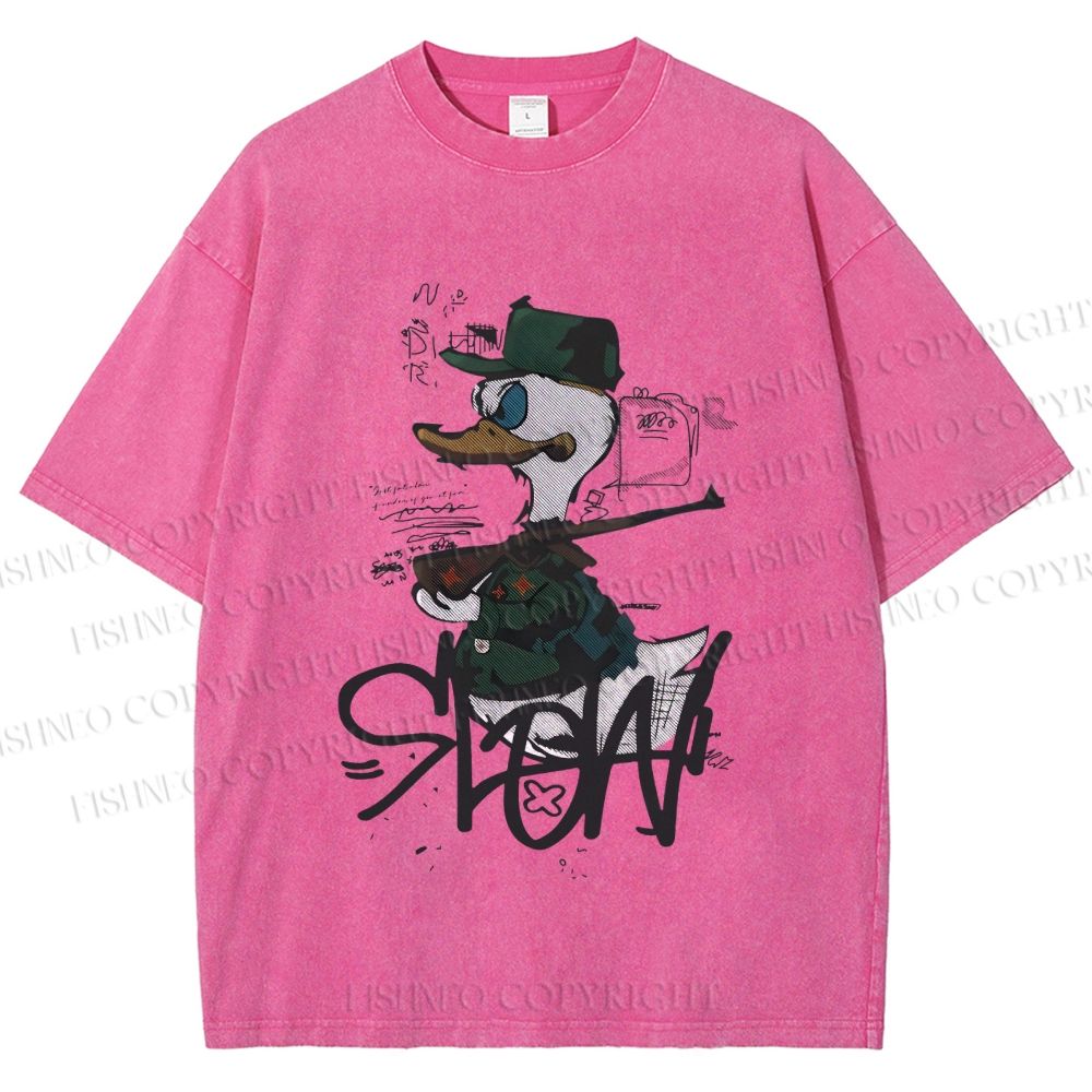 Unisex Vintage Funny Slow Duck Printed Washed Tee