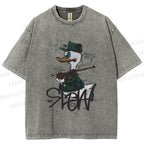 Unisex Vintage Funny Slow Duck Printed Washed Tee