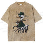 Unisex Vintage Funny Slow Duck Printed Washed Tee
