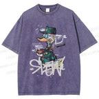 Unisex Vintage Funny Slow Duck Printed Washed Tee