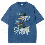 Unisex Vintage Funny Slow Duck Printed Washed Tee