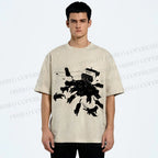 Unisex Vintage Cat Ink Printed Washed Tee