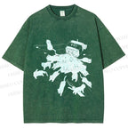 Unisex Vintage Cat Ink Printed Washed Tee