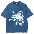 Unisex Vintage Cat Ink Printed Washed Tee
