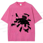 Unisex Vintage Cat Ink Printed Washed Tee