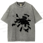 Unisex Vintage Cat Ink Printed Washed Tee