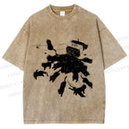 Unisex Vintage Cat Ink Printed Washed Tee