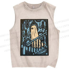 Unisex Vintage Ghost Halloween Printed Washed Tank Top