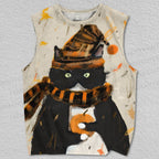 Unisex Autumn Cat Printed Tank Top