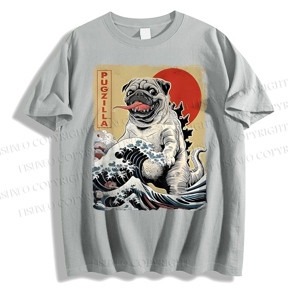 Unisex Vintage Japanese Dog Sea Wave Classic Cotton T-shirt