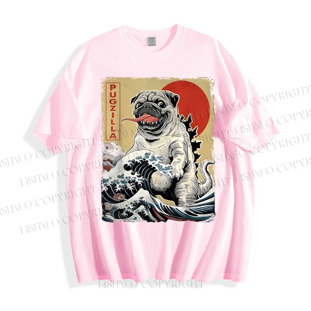 Unisex Vintage Japanese Dog Sea Wave Classic Cotton T-shirt