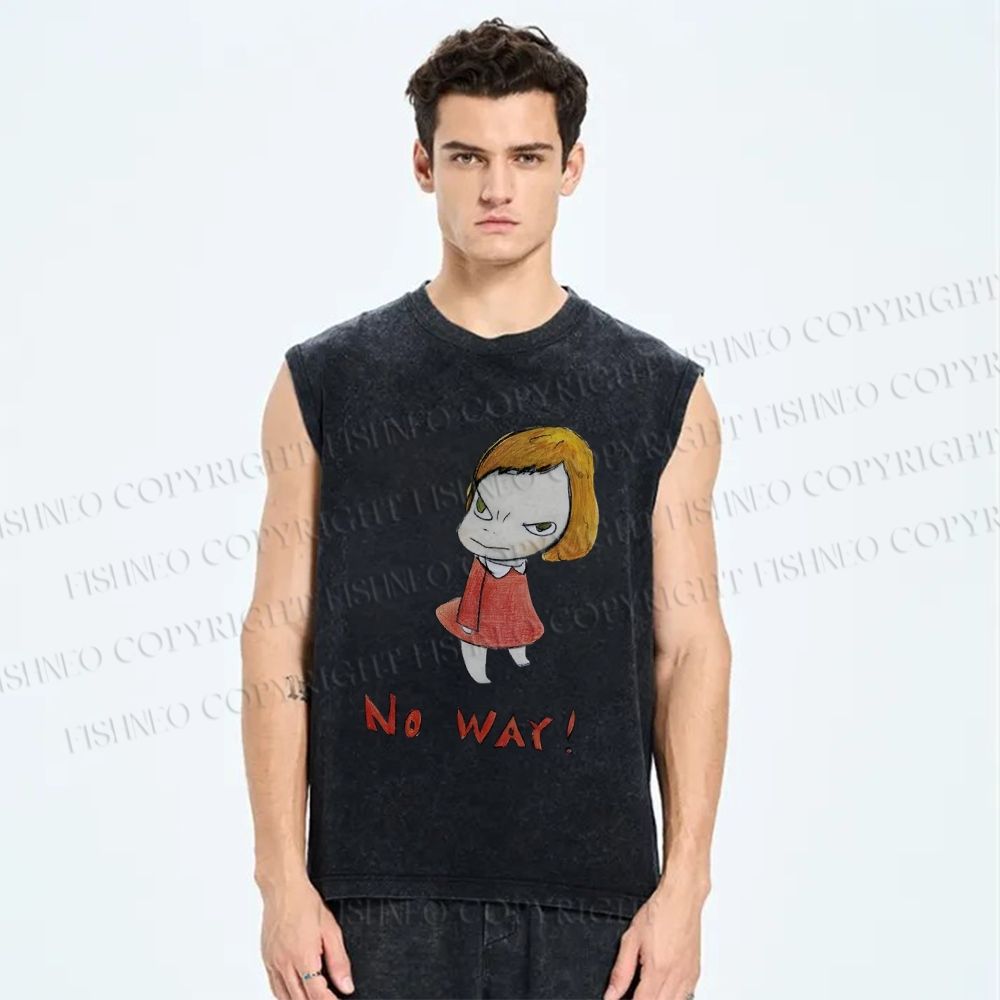 Unisex Yoshitomo Nara Printed Washed Tank Top