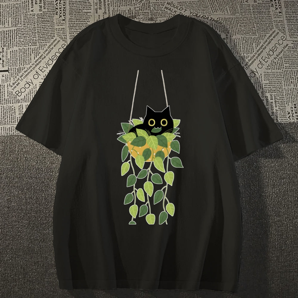 Black Cat And Plants Classic T-Shirt