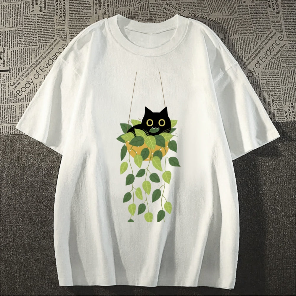 Black Cat And Plants Classic T-Shirt
