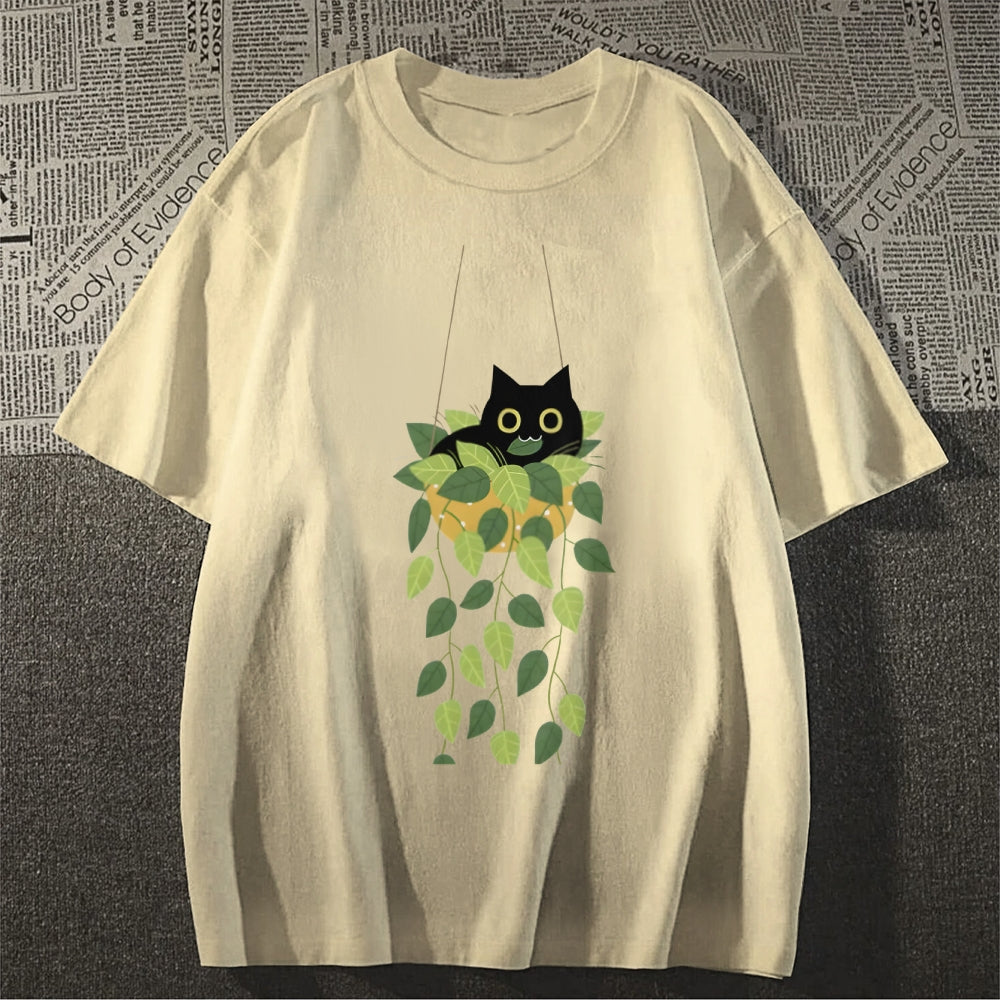 Black Cat And Plants Classic T-Shirt
