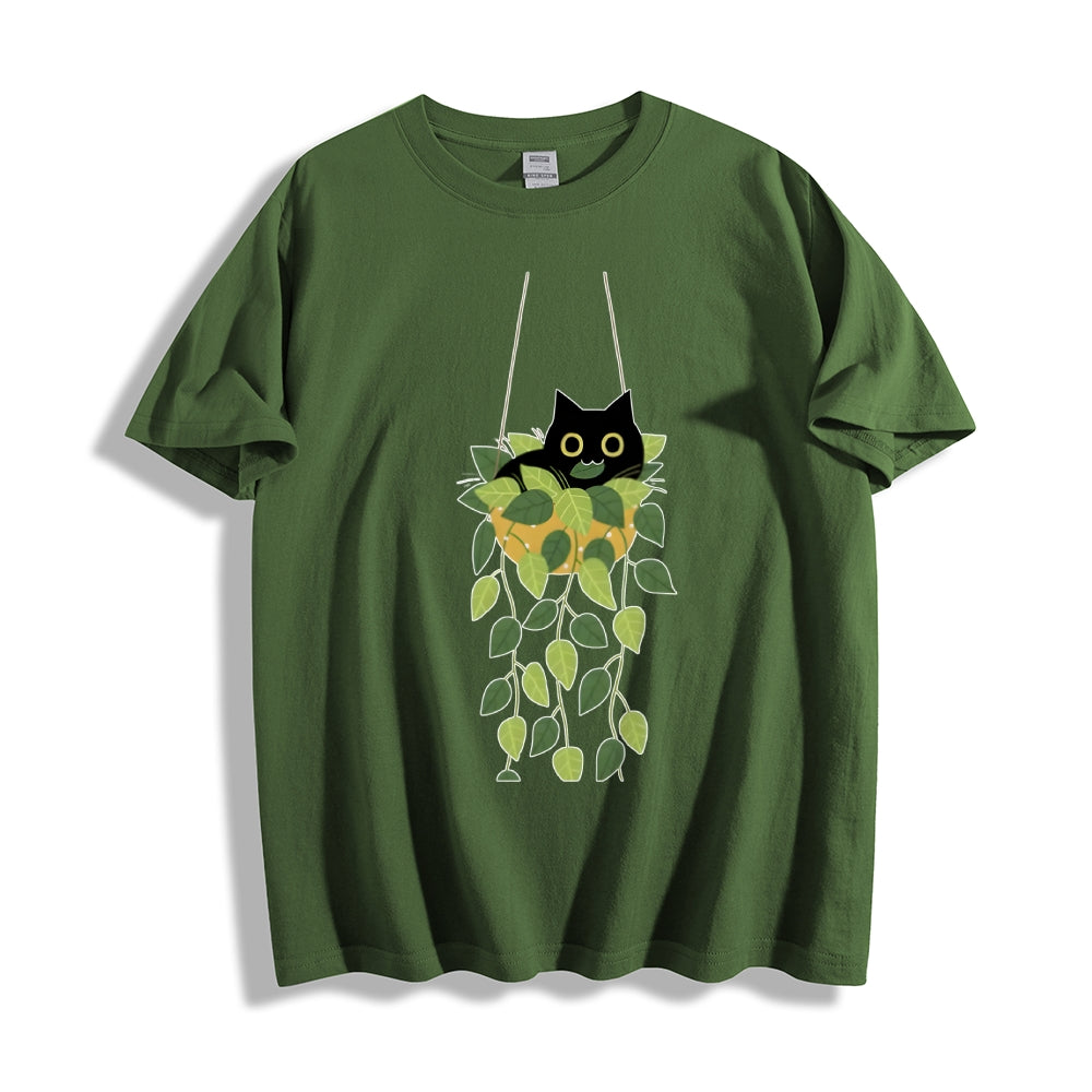 Black Cat And Plants Classic T-Shirt