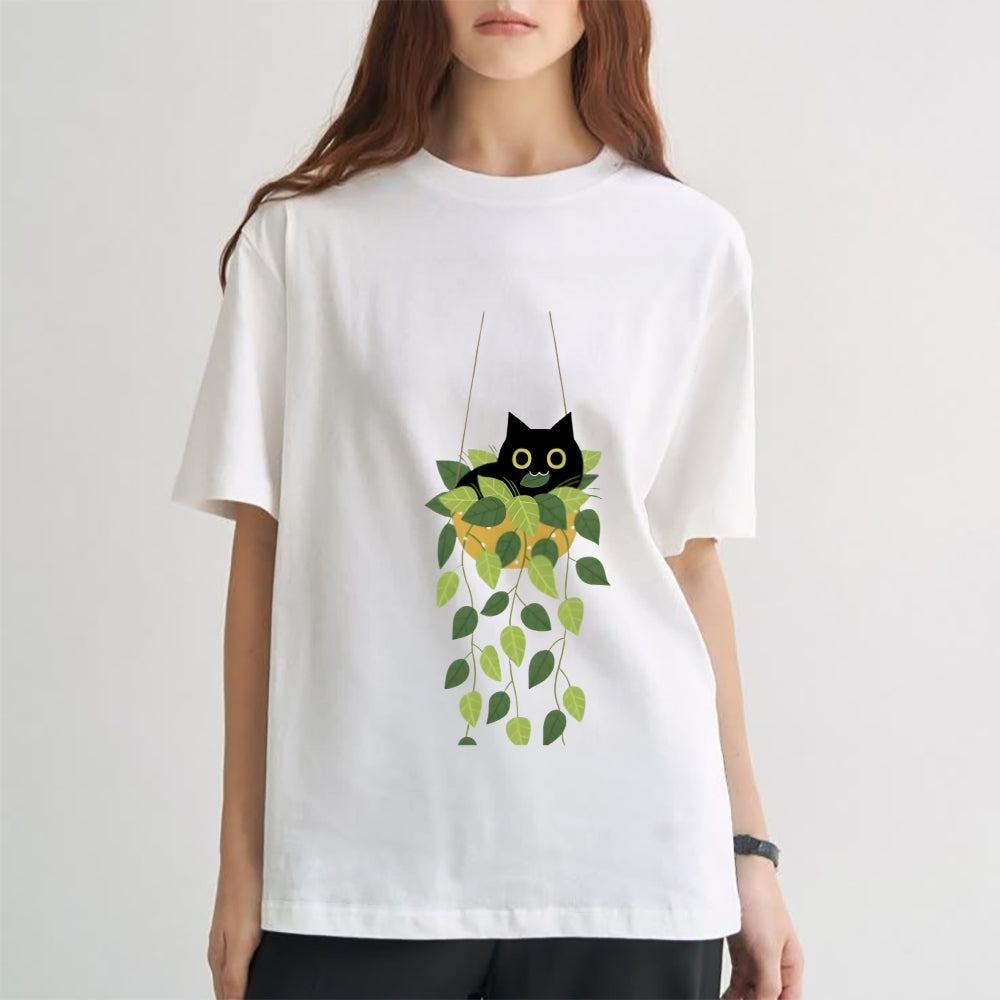 Black Cat And Plants Classic T-Shirt
