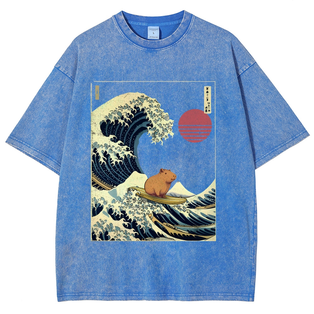 Capybara Surfing Washed T-Shirt