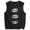 Unisex Artistic Abstract Eyes Printed Washed Tank Top