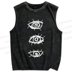 Unisex Artistic Abstract Eyes Printed Washed Tank Top