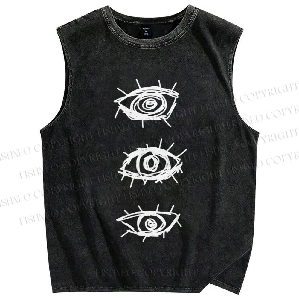 Unisex Artistic Abstract Eyes Printed Washed Tank Top