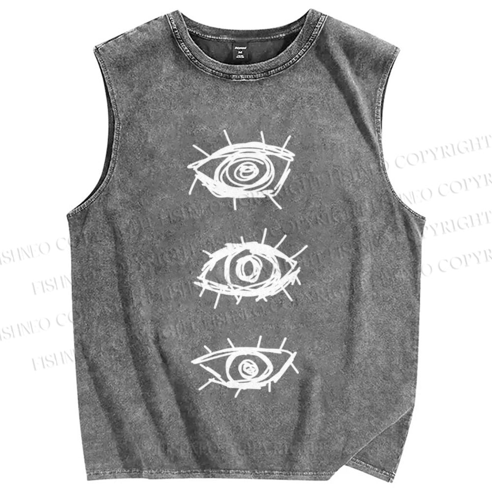 Unisex Artistic Abstract Eyes Printed Washed Tank Top