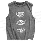 Unisex Artistic Abstract Eyes Printed Washed Tank Top