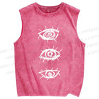 Unisex Artistic Abstract Eyes Printed Washed Tank Top