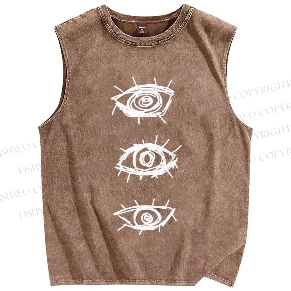Unisex Artistic Abstract Eyes Printed Washed Tank Top