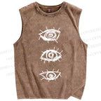 Unisex Artistic Abstract Eyes Printed Washed Tank Top