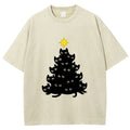 Black Cat Christmas Tree Washed T-Shirt