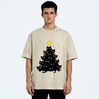 Black Cat Christmas Tree Washed T-Shirt