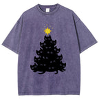 Black Cat Christmas Tree Washed T-Shirt