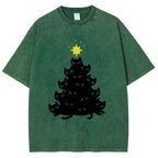 Black Cat Christmas Tree Washed T-Shirt