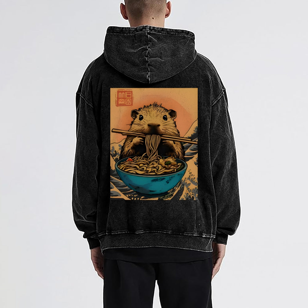 Guinea Pig Ramen Vintage Washed Cotton Back Art Hoodie