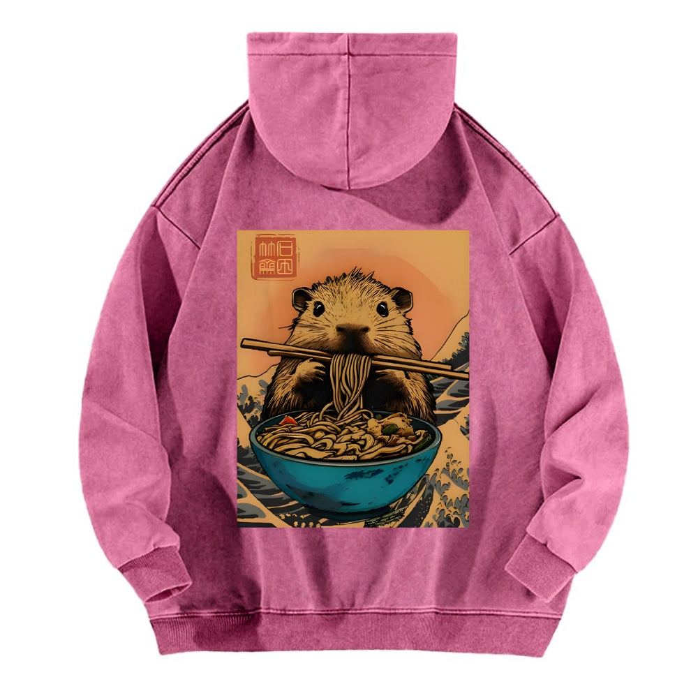 Guinea Pig Ramen Vintage Washed Cotton Back Art Hoodie