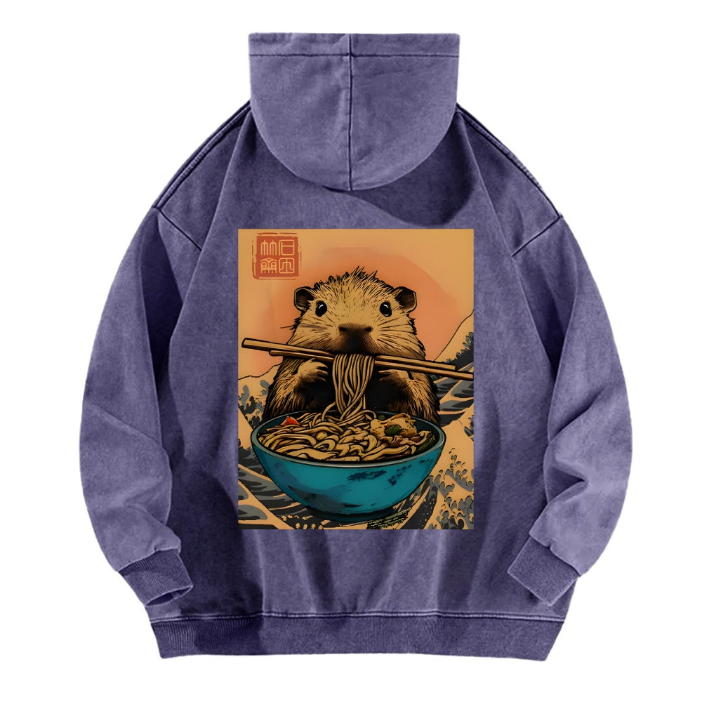Guinea Pig Ramen Vintage Washed Cotton Back Art Hoodie