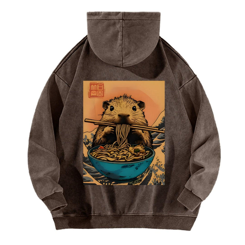 Guinea Pig Ramen Vintage Washed Cotton Back Art Hoodie
