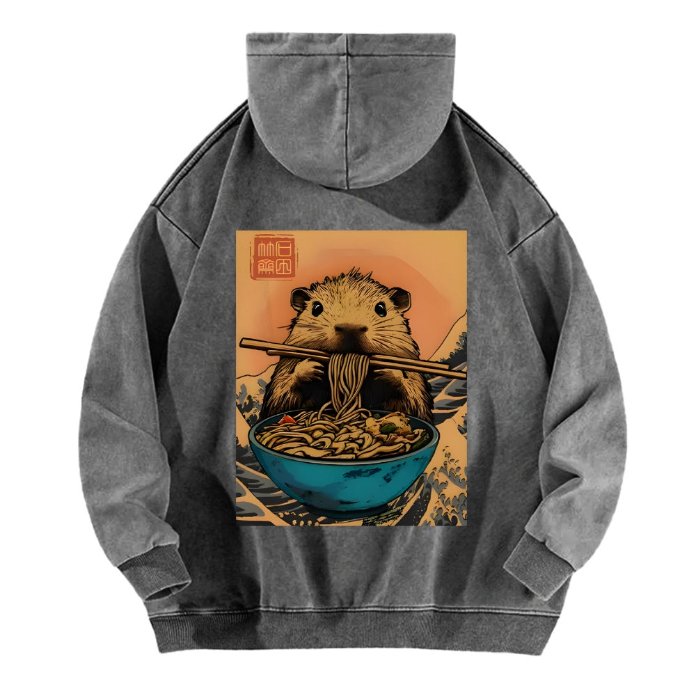 Guinea Pig Ramen Vintage Washed Cotton Back Art Hoodie