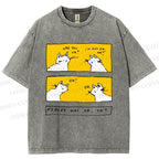Unisex Are You Ok Cat Printed Washed Tee