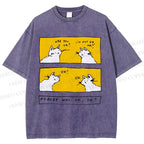 Unisex Are You Ok Cat Printed Washed Tee