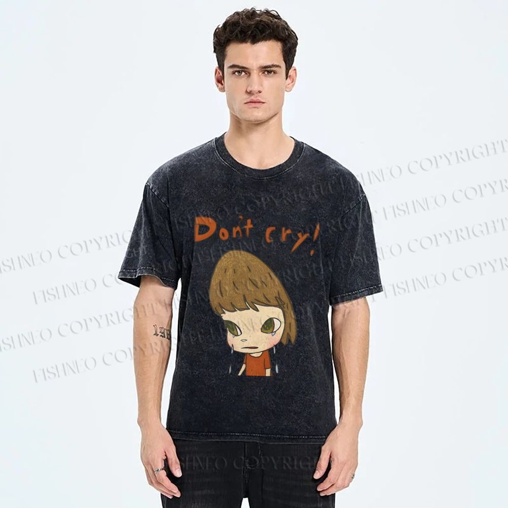 Unisex Japanese Art Yoshitomo Nara Don't Cry Printed Washed Tee