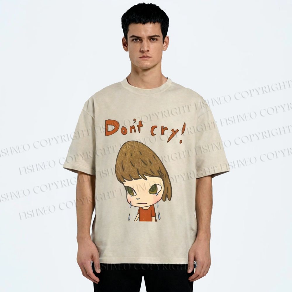 Unisex Japanese Art Yoshitomo Nara Don't Cry Printed Washed Tee