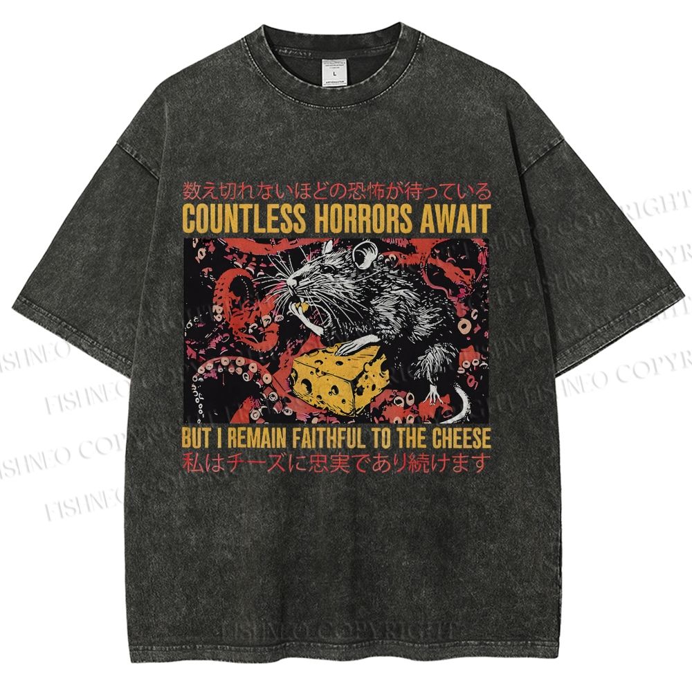Unisex Cheese Mouse Printed Washed Tee