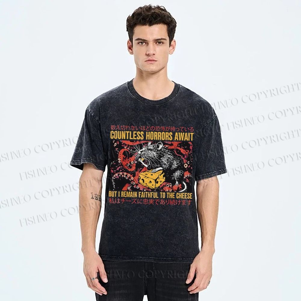 Unisex Cheese Mouse Printed Washed Tee