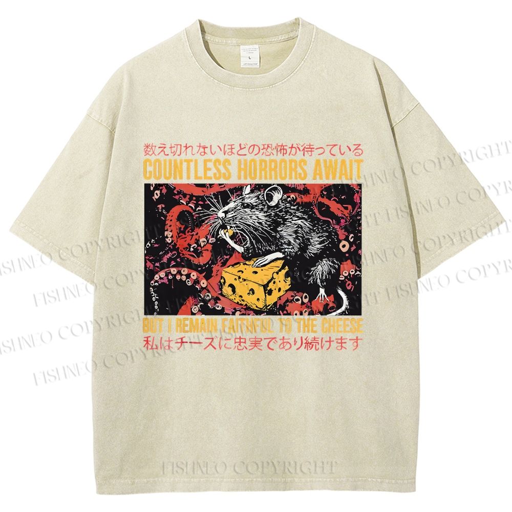 Unisex Cheese Mouse Printed Washed Tee