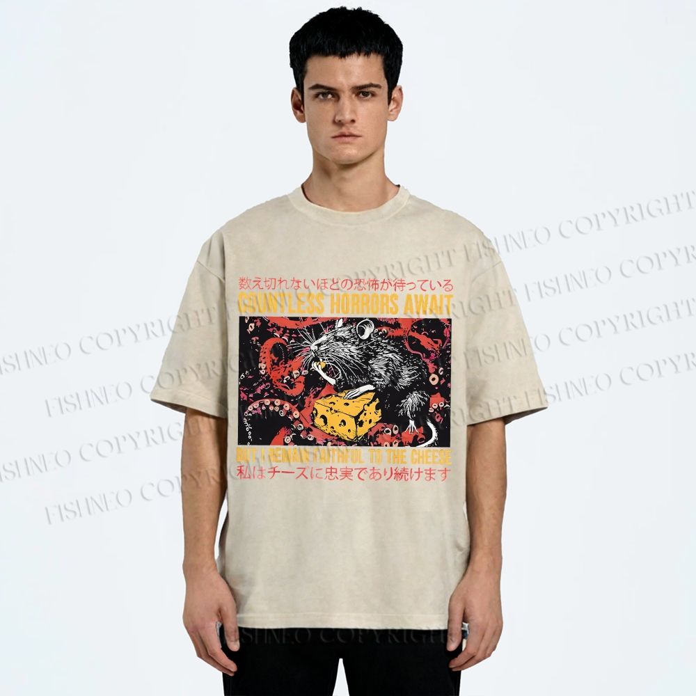 Unisex Cheese Mouse Printed Washed Tee