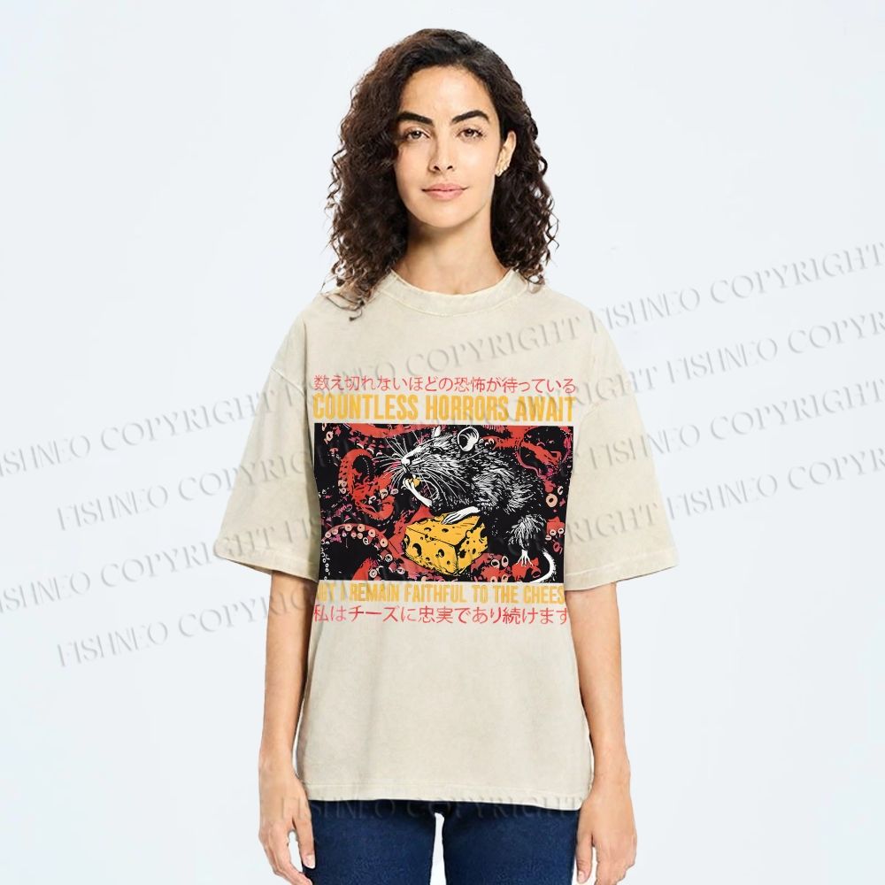 Unisex Cheese Mouse Printed Washed Tee