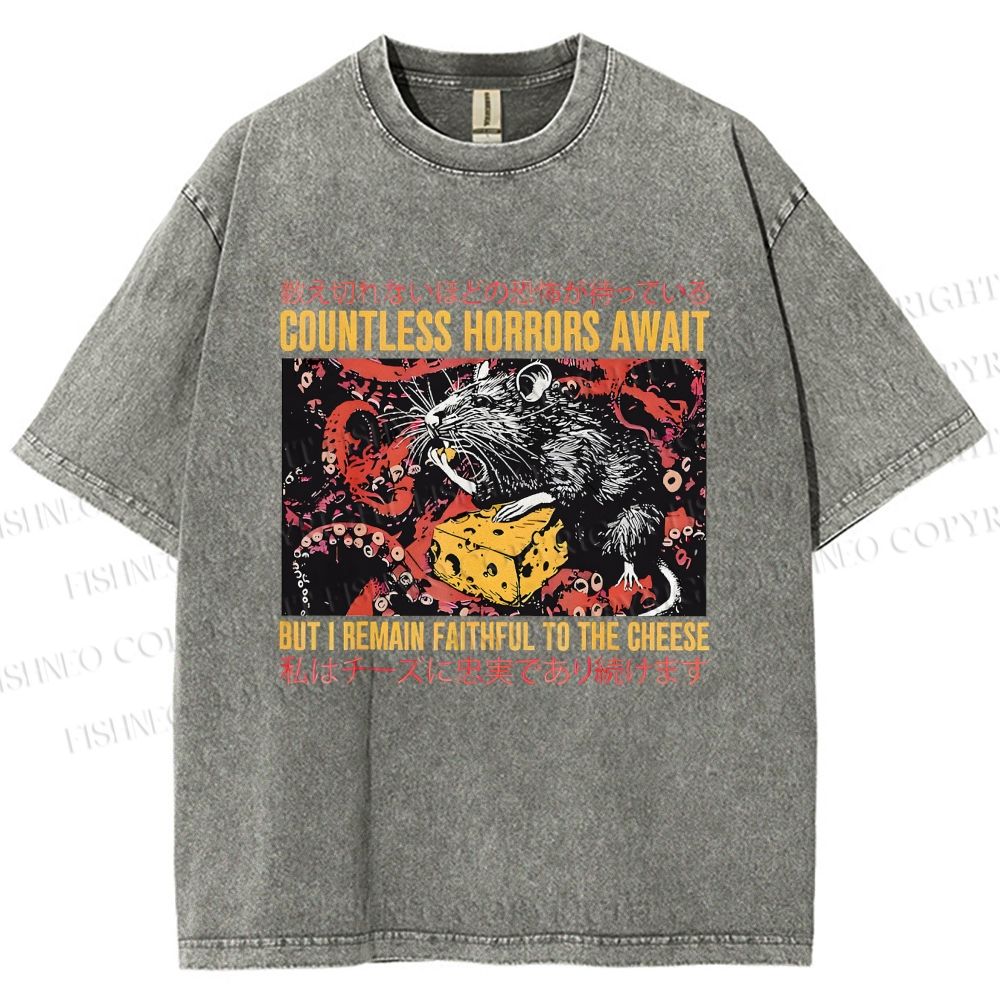 Unisex Cheese Mouse Printed Washed Tee